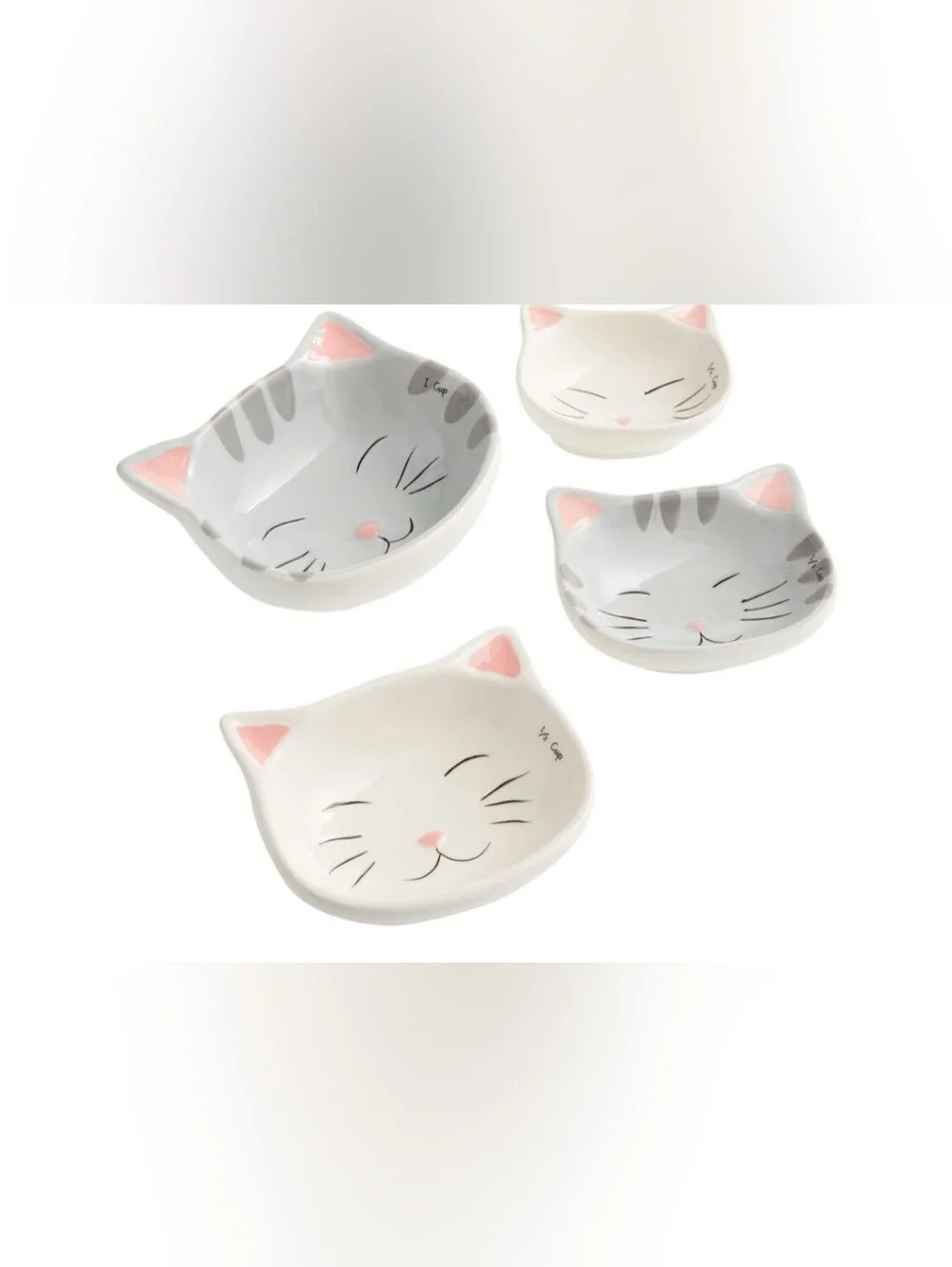 Cat Lovers Gray Ceramic Nesting Measuring Cups Stoneware Kitty Set Of 4